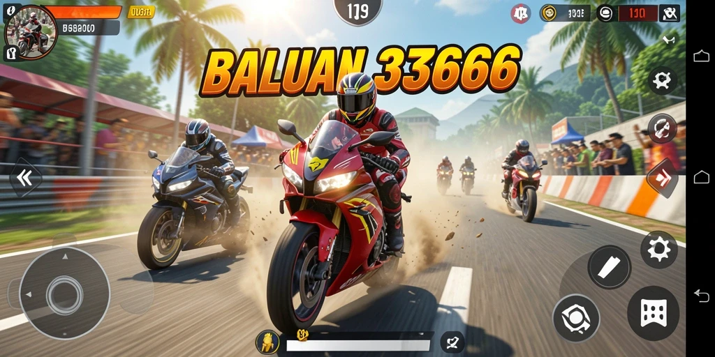 Tampilan gameplay balapan motor yang mendebarkan di 333666.