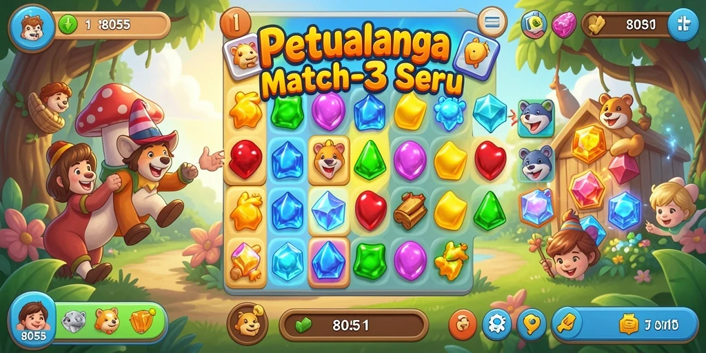 Screenshot 8055 menampilkan aksi seru dalam gameplay Match-3.