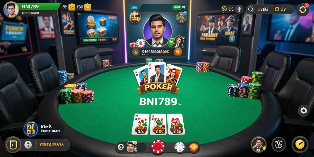Screenshot gameplay BNI789 yang menampilkan aksi Poker mendebarkan.