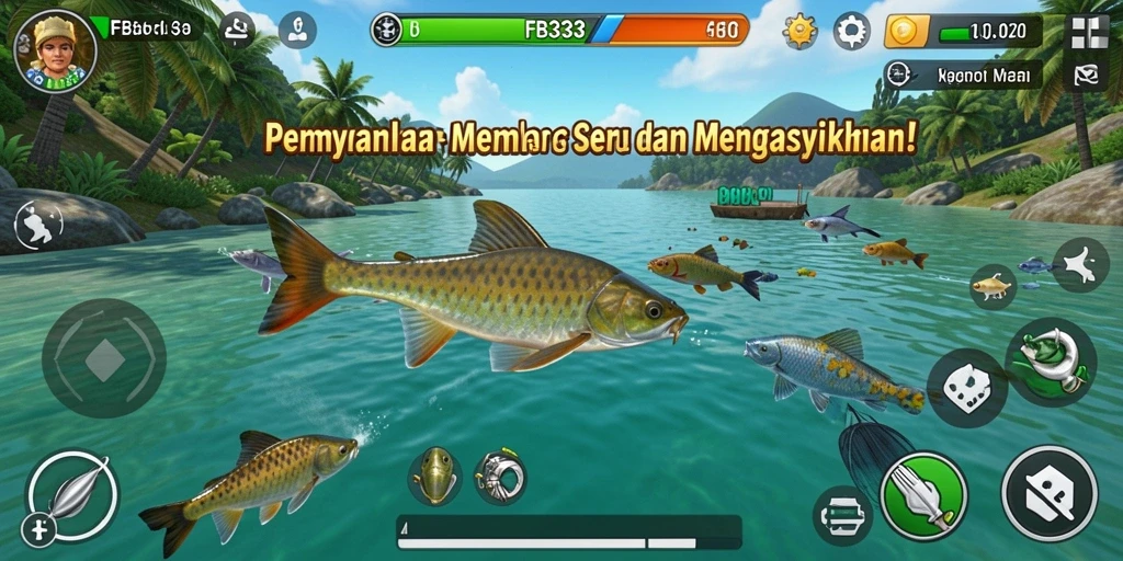 Screenshot gameplay FB333 menampilkan keseruan memancing yang menawan.
