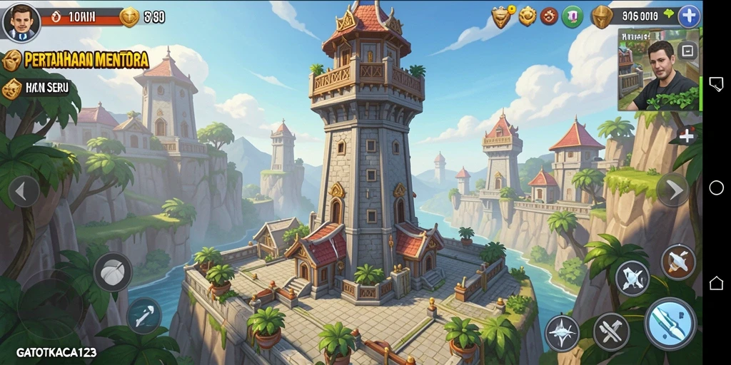 Screenshot GATOTKACA123 menampilkan pertahanan menara yang strategis dalam aksi.