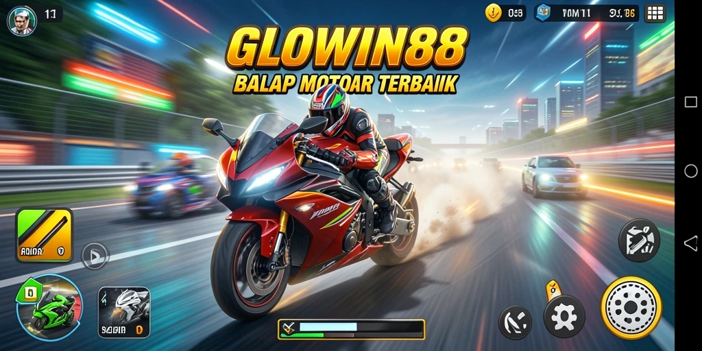 Tampilan aksi balap motor yang mendebarkan di GLOWIN88.