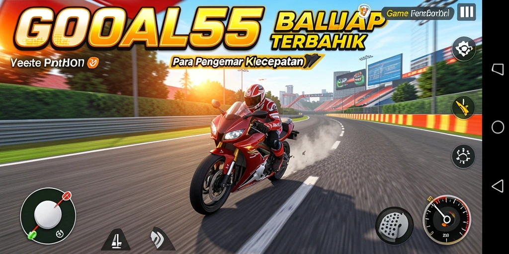 Gameplay balap motor yang mendebarkan di GOAL55.