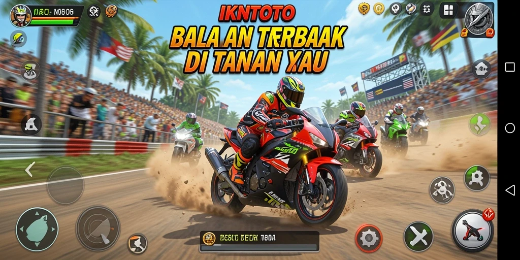 Tampilan gameplay menegangkan dalam IKNTOTO saat balapan motor.