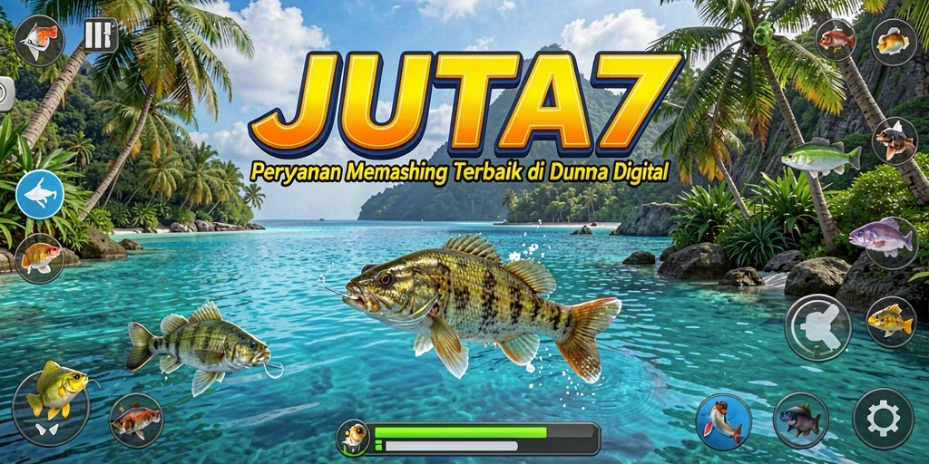 Screenshot gameplay JUTA7 menampilkan aksi memancing yang menegangkan dan berwarna-warni.