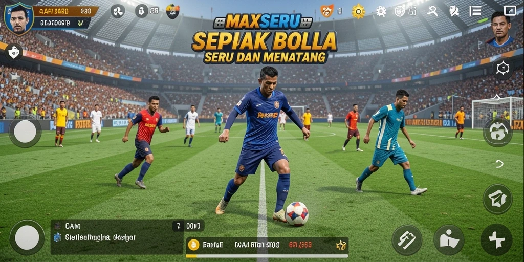 Gameplay <strong>MAXSERU</strong> yang dinamis dan menarik dalam pertandingan sepak bola.