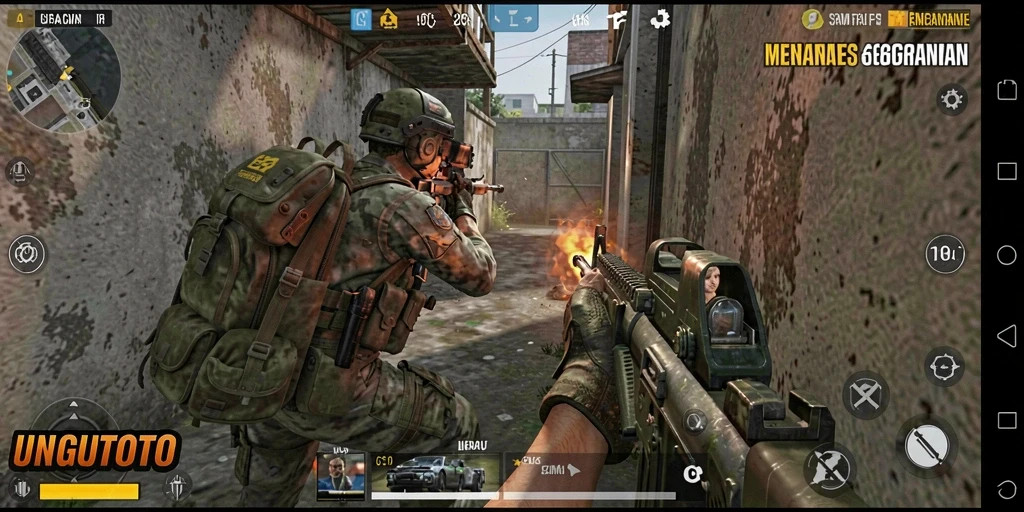 Screenshot gameplay UNGUTOTO menampilkan aksi tembak-menembak yang mendebarkan.